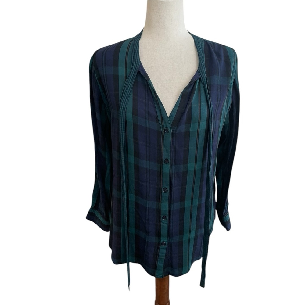 Rails Corinne Black Watch Plaid Navy Blue & Green Button Down Shirt